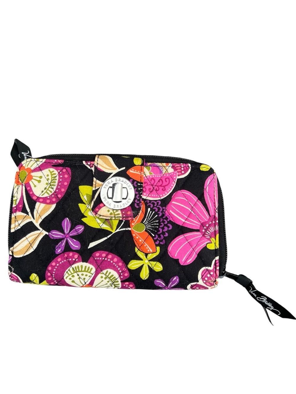 Vera Bradley Black with Pink & Green Floral Quilted Cosmetic Pouch